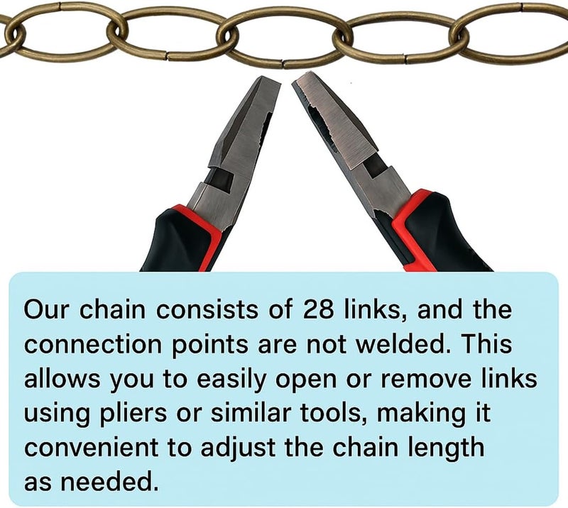 Evsteluo 36 Inch Heavy Duty Antique Brass Steel Chain, Adjustable 11-Gauge Hanging Chain for Lights, Planters & Decor, Supports 35 lbs (2 Packs, Antique Brass) - Image 3